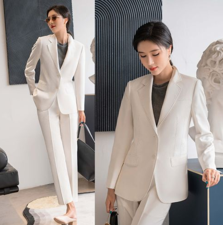 白色女士小西裝套裝，職業(yè)女士西裝氣質(zhì)高雅,果斷干練